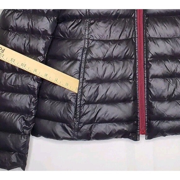Nautica Packable Down Puffer Jacket Women Medium Reversible Hood Zip Red Black - Picture 5 of 8